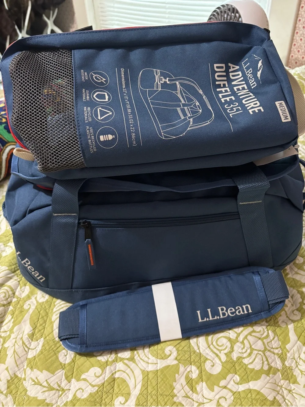 L L Bean Adventure Duffel & Carry Case Medium 35L Blue Water Resistance NWT